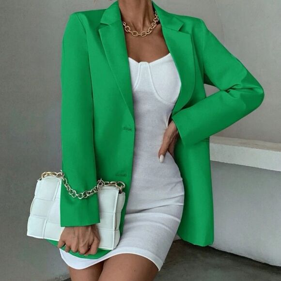 NWOT Shein Green Oversized Business Single Breasted Blazer Size Small - Picture 1 of 12